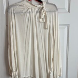 Ralph Lauren Cream Tie Front Blouse with Mandarin Collar